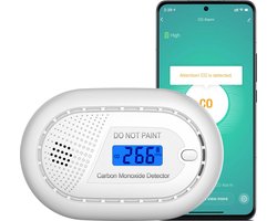 Aroha Smart Connect Koolmonoxidemelder - 10 jaar batterij - Slimme CO melder met app Tuya & SmartLife app via WiFi - Smart koolstofmonoxidemelder, CO meter & CO gas detector