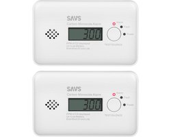 SAVS C10 Koolmonoxidemelder 2-pack - 10 jaar batterij - LCD display - 10 jaar Figaro® sensor - Voldoet aan Europese norm