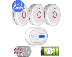 USAFE® Rookmelder set van 3 en Koolmonoxidemelder - Rookmelders met 10 jaar batterij - CO2 melder en Brandmelder 2 + 1 Gratis met Magneetmontage