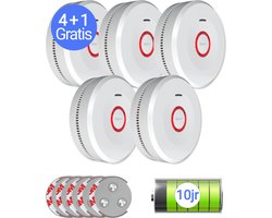 USAFE® Rookmelder set van 5 - Rookmelders met 10 jaar batterij - Brandmelder 4 + 1 Gratis met Magneetmontage, 85dB en LED Alarm