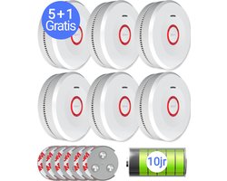 USAFE® Rookmelder set van 6 - Rookmelders met 10 jaar batterij - Brandmelder 5 + 1 Gratis met Magneetmontage, 85dB en LED Alarm