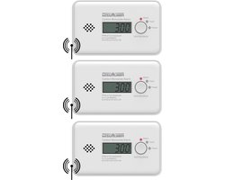 WisuAlarm GC20B-R8 Draadloos koppelbare koolmonoxidemelder - 3 Koolmonoxidemelders - 7 jaar batterij - 10 jaar Figaro® sensor - LCD display - Voldoet aan Europese norm