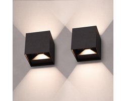 2x HOFTRONIC Kansas - Wandlamp - Zwart - IP65 waterdicht - 3000K Warm wit - 6 Watt - Moderne muurlamp - Up down light - zowel geschikt als binnen- en buitenverlichting