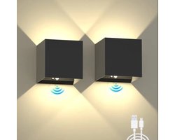 2X Oplaadbare wandlamp binnen op batterijen draadloos - Krachtige 5500mAh batterij - 2700K Warm licht - met bewegingssensor - wandlamp oplaadbaar - Nieuweste versie 2024 - trapverlichting