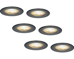 6x HOFTRONIC Nola - LED inbouwspot badkamer en buiten - Zwart - Dimbaar - Spotjes verlichting - Badkamerverlichting - IP65 Waterdicht - Rond Ø 53mm - 2700K Extra warm wit (sfeervol) - 5 Watt - 400 Lumen - Plafondspots