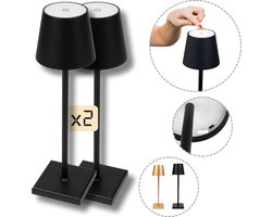 BandiO 2x Tafellamp Oplaadbaar – 3 Kleuren - Draadloos en dimbaar – Aluminium - 5200mAh - Moderne touch lamp – Nachtlamp Slaapkamer – Zwart