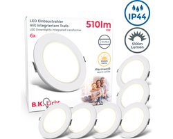 B.K.Licht - Inbouwspots badkamer - led badkamerverlichting - 6 Stuks - 6W - 510Lm - 3.000K - IP44 - Ø11.7cm