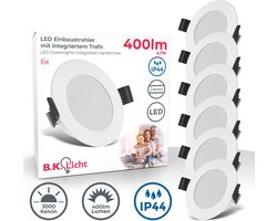 B.K.Licht - LED Badkamer Inbouwspots - set van 6 - IP44 - wit - badkamerverlichting - warm wit licht - 8.5x2.5 cm (DxH)