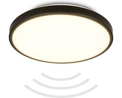 B.K.Licht - LED Badkamerverlichting - Plafondlamp met bewegingsmelder - IP54 - warm wit licht - 29x7.5 cm - Zwart