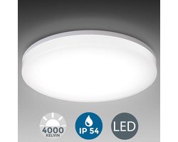 B.K.Licht - LED Badkamerverlichting - witte plafondlamp - badkamerlamp met 1 lichtpunt - IP54  - Ø22cm - 4.000K - 1.600Lm - 15W