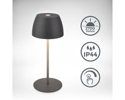 B.K.Licht - Oplaadbare mini Tafellamp - met USB-C - draadloos - dimbaar - buitenlamp - 8x20 cm - antraciet