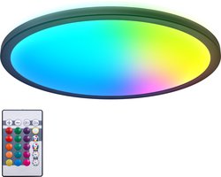 B.K.Licht - RGB LED Plafonniére  - zwart - dimbaar - met indirecte licht - met afstandsbediening - Ø42cm