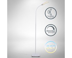 B.K.Licht - Witte CCT Vloerlamp - dimbaar - voor woonkamer - staande lamp - ingebouwde dimmer - staanlamp - booglamp - leeslamp - h: 135cm - 600Lm - 6.5W