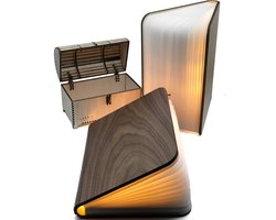 Boeklamp Hout Inclusief Boeklampje/Leeslampje met klem - Met 5 lichtkleuren en Dimfunctie - USB oplaadbaar- Tafellamp Walnoot bruin hout 21.5x17 cm - Sinterklaas - Kerst Cadeau - Black friday 2024 deals