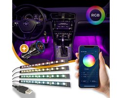 Brakel & Zwaan® Auto led verlichting met autolader| 12V/5V | Auto interieur verlichting | sfeerverlichting auto | vrachtwagen accesoires | auto accessories interieur verlichting | Auto verlichting | Led strip auto | 12V/5V Mobiele app bediening