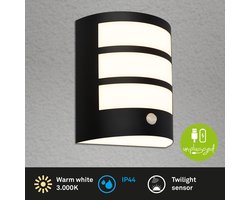 BRILONER - LED Akku wandlamp - Bewegingsmelder - Schemersensor - Zwart - Verwisselbare batterij - Verwisselbare voet - 18 x 15 x 7 cm - Zwart