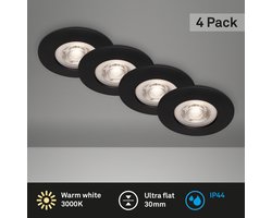 BRILONER LED inbouw badkamerlamp set van 4 3000K warm wit licht 4,9W IP44 Ø9cm zwart