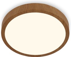 Briloner Leuchten -plafondlamp LED, plafondlamp hout, warm wit licht, opbouwlamp, opbouwlamp, houtlook, Ø280x40 mm