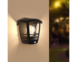 Clark - Solar Wandlamp - met PIR bewegingssensor - 3000K warm witte lichtbron - IP44 waterdicht - Zwart - Tuinverlichting - Buitenlamp