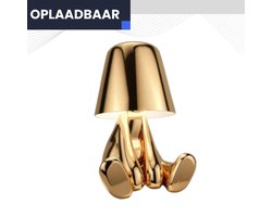 Denker LED Tafellamp Oplaadbaar Goud – Draadloze Lamp Dimbaar – Tafellamp zonder snoer – Bureaulamp Thinker – Nachtlampje Volwassenen - Golden Boy Eddy