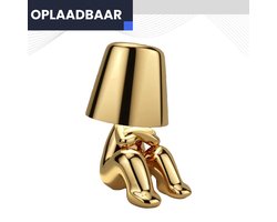 Denker LED Tafellamp Oplaadbaar Goud – Draadloze Lamp Dimbaar – Tafellamp zonder snoer – Bureaulamp Thinker – Nachtlampje Volwassenen - Golden Boy Toby