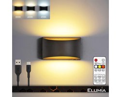 Elumia® POSITANO Oplaadbare wandlamp op accu - Afstandsbediening - Dimbaar - Eenvoudige installatie - Verschillende lichtstanden - Nachtlampje oplaadbaar