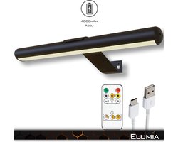 Elumia® Schilderijlamp BAGGIO - Schilderijverlichting LED Draadloos met Afstandbediening - Kunstverlichting Drie kleuren - Foto verlichting - Zwart - Oplaadbaar - Krachtige accu