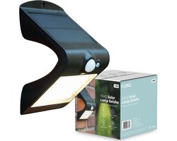 FlinQ Geisha - Solar Wandlamp Buiten - Buitenlamp op Zonne Energie met Bewegingssensor - LED Tuinverlichting met Dag en Nacht Sensor - Buitenverlichting - Zwart