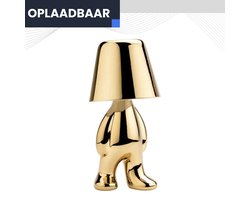 FONKEL® Denker LED Tafellamp Oplaadbaar Goud – Draadloze Lamp Dimbaar – Tafellamp zonder snoer – Bureaulamp Thinker – Het Ideale Kerstcadeau – Nachtlampje Volwassenen - Golden Boy Kenny