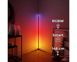 FONKEL® Nuvis Slimme LED Vloerlamp Dimbaar Zwart 148 cm - Hoeklamp Led Staand RGBWW - Staande Lamp Woonkamer - Smart Home App of Afstandsbediening - Gaming Lamp