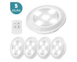 ForDig Draadloze LED Spots (5 stuks) - Inclusief Afstandsbediening - Licht Spotjes op Batterijen met Dimmer en Timer - 30 Lumen per Lamp met 3 Lichtstanden