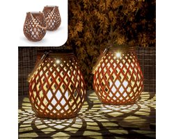 Gadgy Solar Lantaarn Basket - Tuinlantaarn set van 2 - Tafellamp voor Binnen en Buiten - Solar Tuinverlichting op Zonneenergie - Led Buitenverlichting met dag/nacht Sensor - Hanglamp - 21CM Hoog