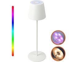 Goliving Chroma Tafellamp Oplaadbaar – Draadloos en Dimbaar – Touch Lamp – Nachtlamp Slaapkamer & Woonkamer – RGBW – 37,5 cm – Wit