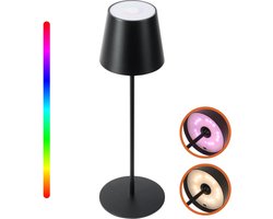 Goliving Chroma Tafellamp Oplaadbaar – Draadloos en Dimbaar – Touch Lamp – Nachtlamp Slaapkamer & Woonkamer – RGBW – 37,5 cm – Zwart