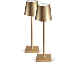 Goliving Essence Tafellamp Oplaadbaar – 2 Stuks – Draadloos en dimbaar – Moderne touch lamp – Nachtlamp Slaapkamer – 38 cm – Goud