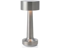 Goliving Tafellamp Oplaadbaar – Draadloos en dimbaar – Moderne touch lamp – Nachtlamp Slaapkamer – 21 cm – Zilver