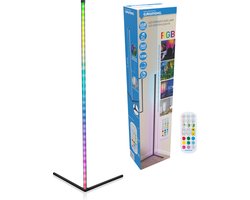 Grundig RGB LED Hoeklamp - RGB Vloerlamp 140cm - Hoeklamp LED Staand Dimbaar RGBW en Wit Licht - RGB Lamp Staand - Incl. Afstandsbediening en Muziek Sensor