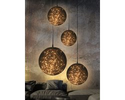 Hanglamp - Ronde bol 25CM - 125 LED - Warm wit licht - Smokey grey - Rosé metallic afdekkap - Kunststof - 4 dim standen - +6 uur timer - Kerst - sfeerverlichting - woondecoratie - Matte Onderkant 1/3 Deel