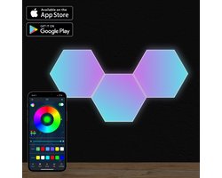 HappyLEDS® Hexagon LED Lights App - Wandlamp Binnen – RGB LED Verlichting - Gaming Accesoires – Hexagon LED Panelen - 3 Stuks