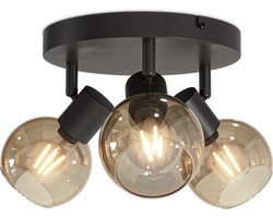 HOFTRONIC - Glazura LED Plafondlamp rond - Glazen Bollen - Amberkleurig Glas - 3 spots (excl.) - E14 fitting - Amber - IP20 - Plafondlamp Rookglas - Afzonderlijk kantelbaar & draaibaar - 2 jaar garantie