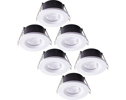 HOFTRONIC Venezia - Set van 6 LED inbouwspots Wit - IP65 waterdicht - Dimbaar - 6 Watt 600 lumen - Met lichtbron - 2700K Warm wit licht - Zaagmaat 65mm - inbouwdiepte 45mm - Geschikt voor badkamer, woonkamer, veranda en carport - 3 jaar garantie