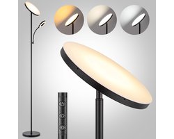 Home Sweet Home - Moderne LED Vloerlamp - 25/25/175 cm - Zwart - Metalen Staande Lamp met Leeslamp - Geïntegreerde LED 42W 3636Lm - Dimbaar - Voor Kantoor en Slaapkamer