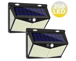 Homèlle Solar Buitenlamp met bewegingssensor - Wandlamp - 2 stuks - Wandlamp op zonne energie - 208 LED - Waterdicht - Tuinverlichting - Met sensor - Voor buiten - Zwart