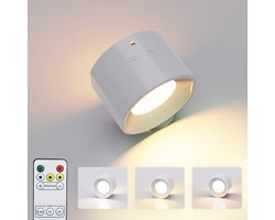 KL Home® Oplaadbare wandlamp - Wandlamp Binnen - USB Oplaadbaar - Draadloos - Dimbaar – Batterij - Slaapkamer - Woonkamer - Nachtlampje - 360° rotatie - Zonder Boren - Afstandsbediening - Touch Control - Trapverlichting - Wit