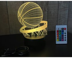 Klarigo®️ Nachtlamp – 3D LED Lamp Illusie – 16 Kleuren – Basketbal Bureaulamp - NBA Basketbal – Sfeerlamp – Nachtlampje Kinderen – Creative lamp - Afstandsbediening