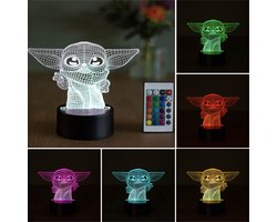 Klarigo® Nachtlamp – Star Wars - 3D LED Lamp Illusie – 16 Kleuren – Bureaulamp – Baby Yoda Lamp – The Mandalorian - The Child - Sfeerlamp – Nachtlampje Kinderen – Creative lamp - Met afstandsbediening