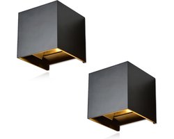 LED Cubes Bundel 2 Stuks - Wandlamp - Wandlamp Buiten - Verlichting Buiten - Wandlamp Binnen - 2X3W - PIR Sensor - Dimbaar - Zwart - 3000K