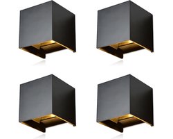 LED Cubes Bundel 4 Stuks - Wandlamp - Wandlamp Buiten - Verlichting Buiten - Wandlamp Binnen - 2X3W - PIR Sensor - Dimbaar - Zwart - 2700K