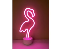 LED flamingo met neonlicht roze neon licht - Op batterijen en USB - hoogte 29.5 x 14.5 x 8.5 cm - Tafellamp - Nachtlamp - Decoratieve verlichting - Woonaccessoires