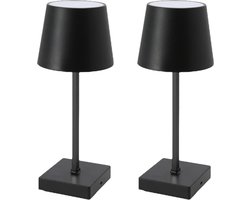 LED Tafellamp - 2 Stuks - Zwart - USB Oplaadbaar - Draadloos - Touch Schakelaar - Aluminium - Dimbaar - Industrieel